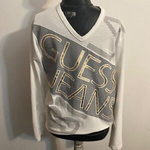 Guess "81" Vintage White/Blue stripes V-neck long sleeves t-shirt, size L